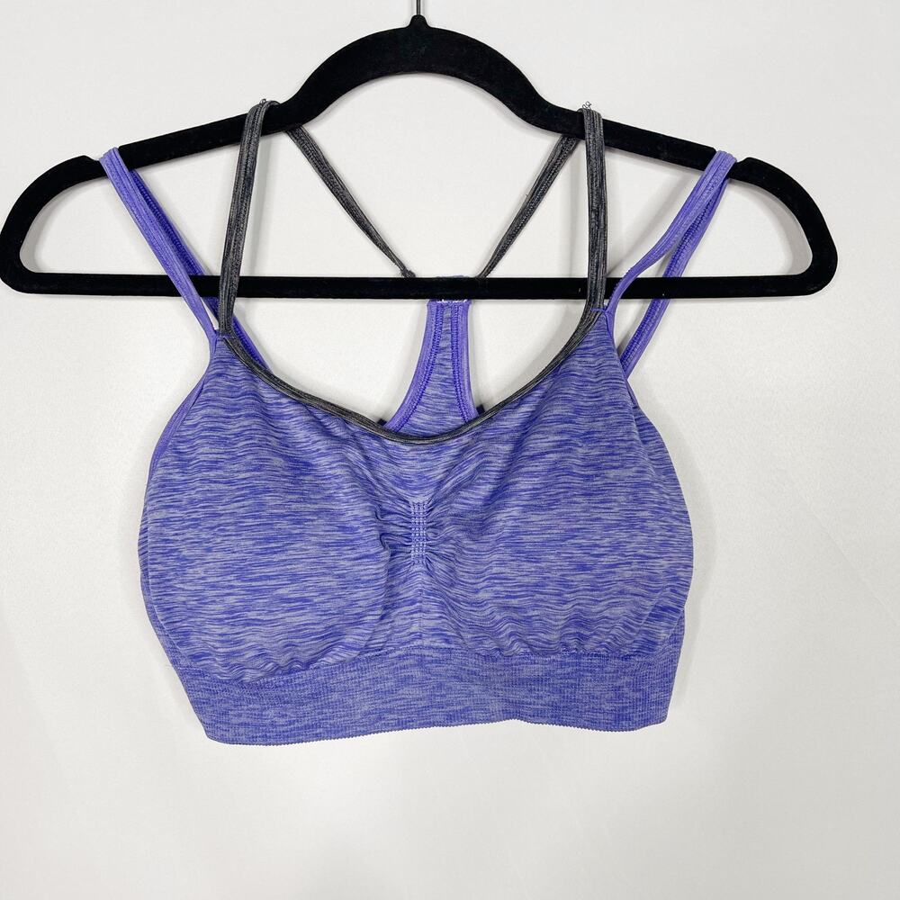 Calia by Carrie Underwood Small S Purple Spacedye Strappy Sports Bra Scoop Neck